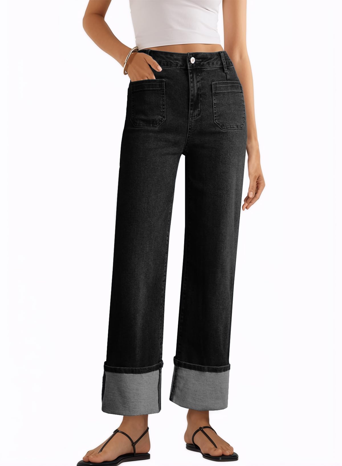 EVALESS Wide Leg High Waisted Jeans