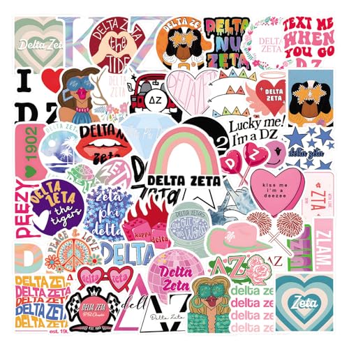 66Pcs Delta Zeta Stickers Pack, Aesthetic Vinyl Waterproof Sticker Decals for Water Bottle,Laptop,Phone,Skateboard,Scrapbooking,Bumper Choice for Fans for Party Supply…