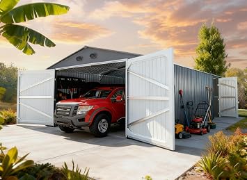 13x20 Outdoor Storage Shed, Extra Large Metal Building, Garage Shed with Side Door, Heavy Duty Steel Car Sheds with Updated Frame Structure, Waterproof Carport for Vehicles & Tools, Dark Gray