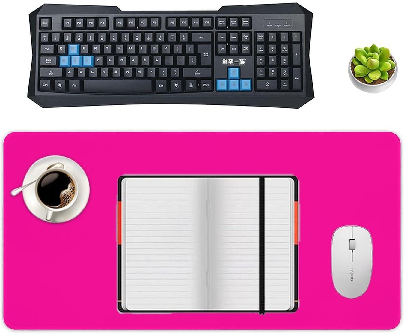 Desk Mat Large Mouse Pads with Stitched Edge, Modern Solid Color Hot Pink Desk Pad Gaming Writing Mat for Computer Keyboard & Office Desktop 12" x 24"