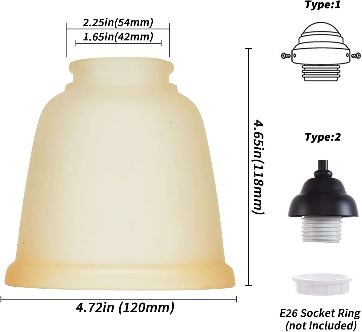 4 Pack Frosted Glass Lamp Shade Replacement | with 1.65" Fitter Opening, for Ceiling Fan Light Kit Wall Sconce Pendant Light Fixture, Retro