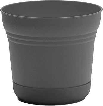 Bloem Saturn Round Planter with Saucer Tray 12" - Charcoal - Durable Plastic Pot, Matte Finish, Removable Saucer, for Indoor & Outdoor Use, Gardening, 3 Gallon Capacity