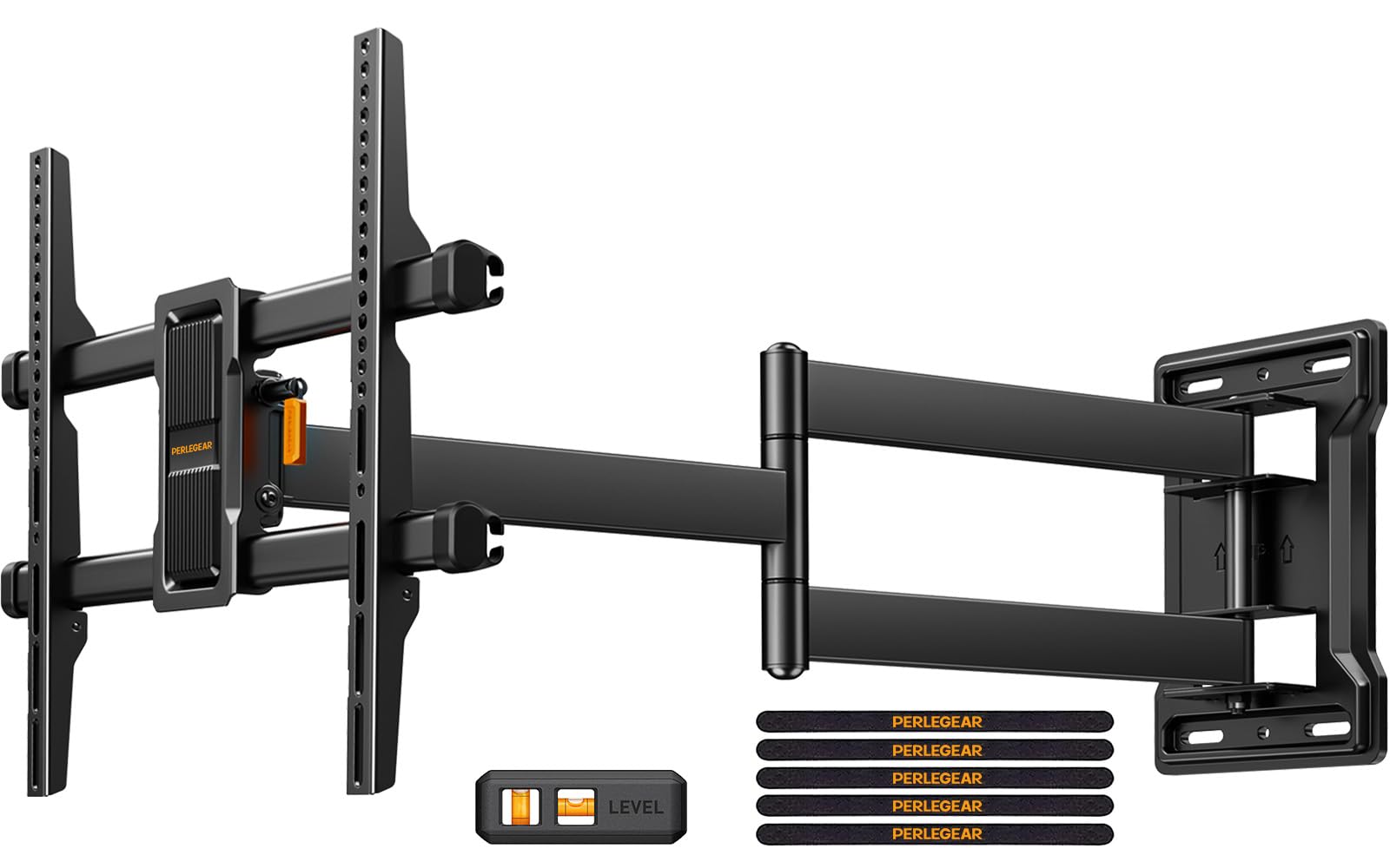 Perlegear Support Mural TV à Bras Long, Support TV à Mouvement Complet pour Téléviseurs de 32-65″, Capacité de Charge de 60 kg, Support TV d'angle avec Pivotement de ±90°, VESA Max 400x400mm, PGMF24B