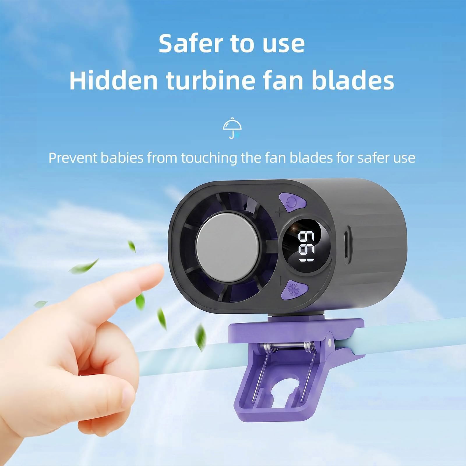 Ventilatore a Clip per Condizionatore Auto con Display a LED, Rotazione di 360° e 199 Livelli di Velocità, Semicooling, Ventilatore Mini Ricaricabile Portatile per Esterni, Campeggio e Viaggi