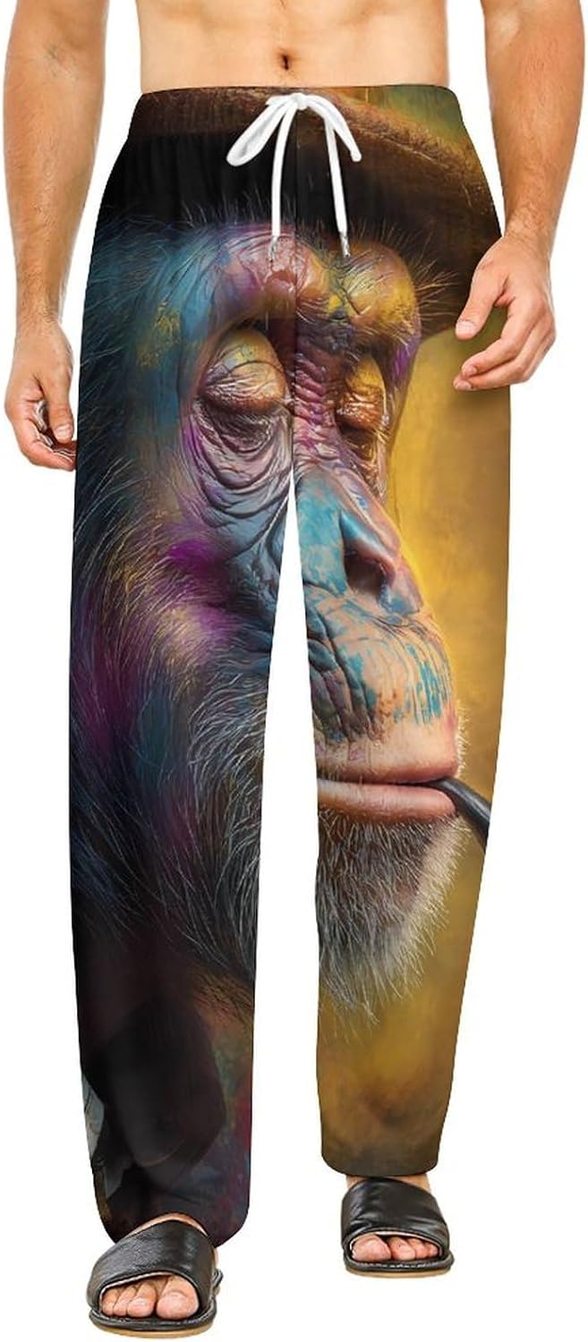 Funny Chimpanzee Monkey Smoking Men's Pajama Pants Soft PJ Bottoms Casual Sleepwear Lounge Pant for Home