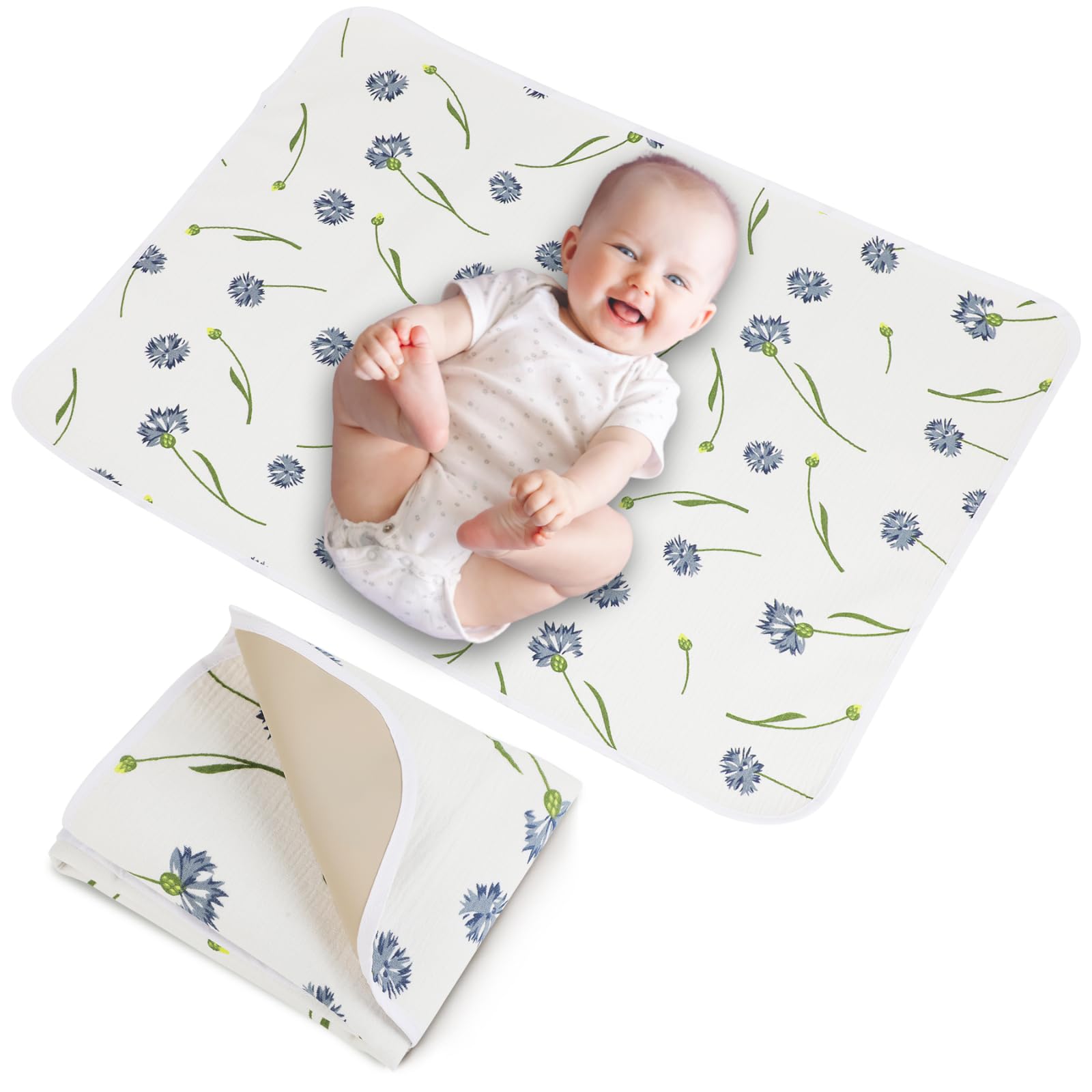 Baby Diaper Changing Pad, 19.7"x25.6" Waterproof Changing Pad Liners with 100% Muslin Cotton Front Top and Leather Back, Soft and Absorbent Portable