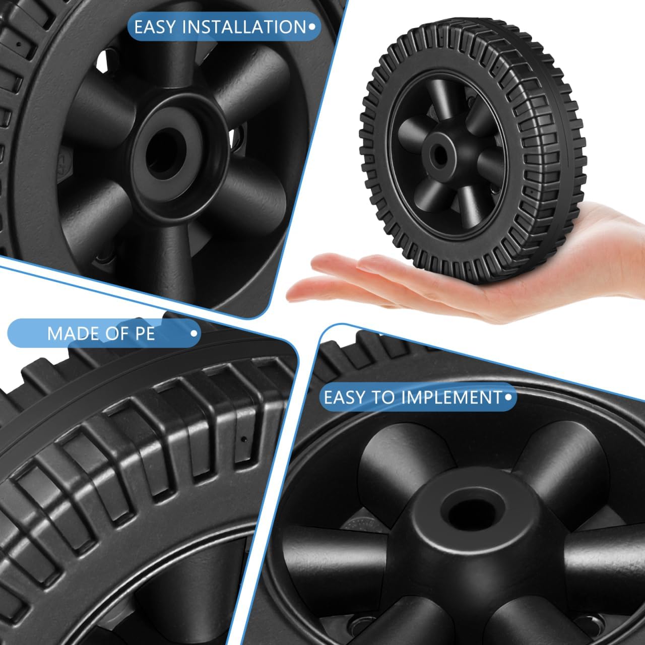 Toddmomy 2Pcs Bbq Grill Replacement Wheels 6 Inch Heavy Duty Pe Material Heat Resistant Wheel Set for Gas Grills and Lawn Mowers Easy to Install and Maneuver