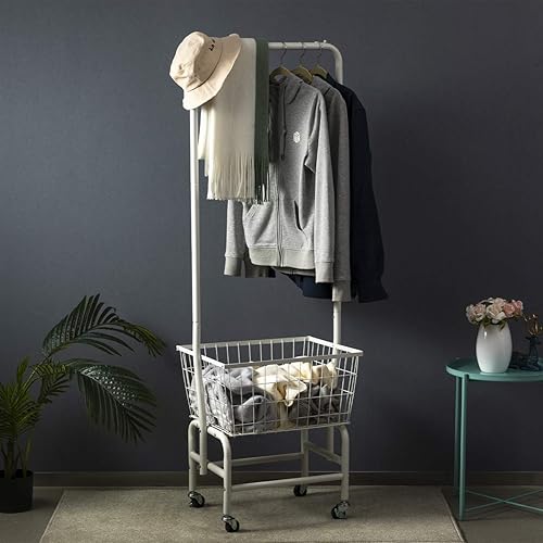 Miniatura 2 de ALIMORDEN Carrito de lavandería con perchero, mayordomo de lavandería con estante de almacenamiento de alambre, negro