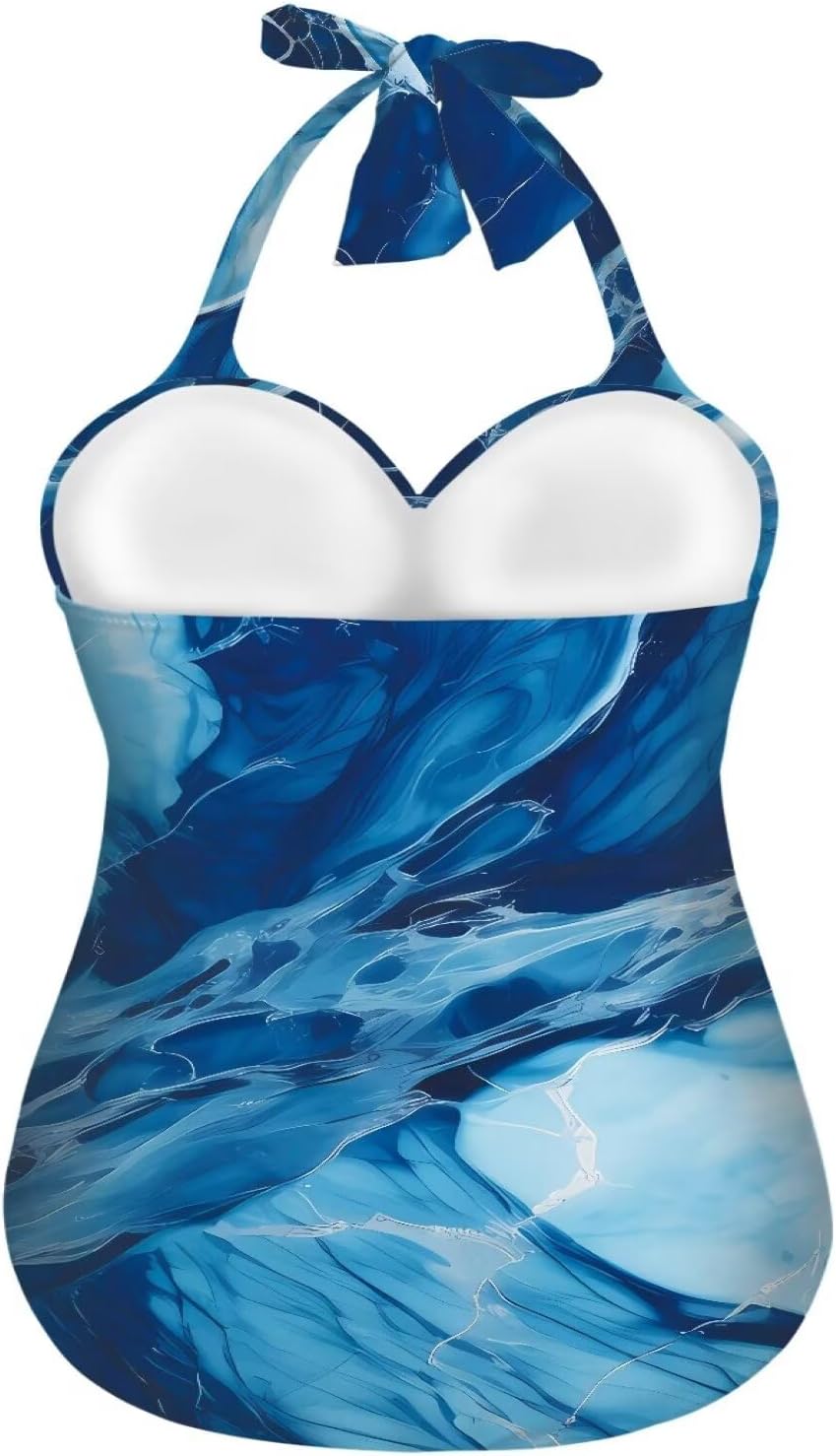 One Piece Swimsuit Women's Cosy Swimwear with Halter Strap Tummy Control Monokini Bathing Suit for Ladies