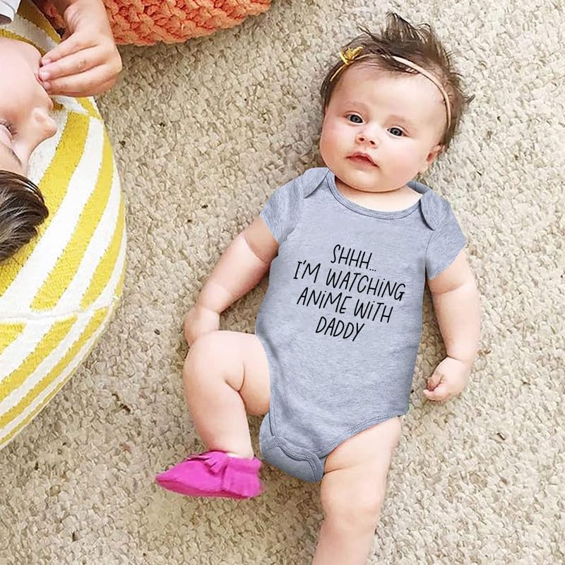 Viuluti I'm Watching Anime With Daddy Baby Romper - Funny Cute Infant Creeper One-piece Bodysuit for Dad and Baby