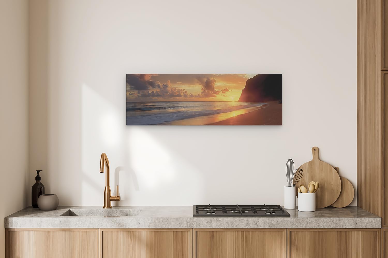 Artaza Leinwand Bilder Sonnenuntergang Meer - 90x30 cm - Wanddeko Strand - Wandbilder Ozean - Deko Wohnzimmer