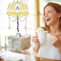 Vista 4 de Prisma de cristal con bola de cristal transparente de loto dorado, amatista natural, atrapador de sol, fabricante de arco iris, cristales colgantes