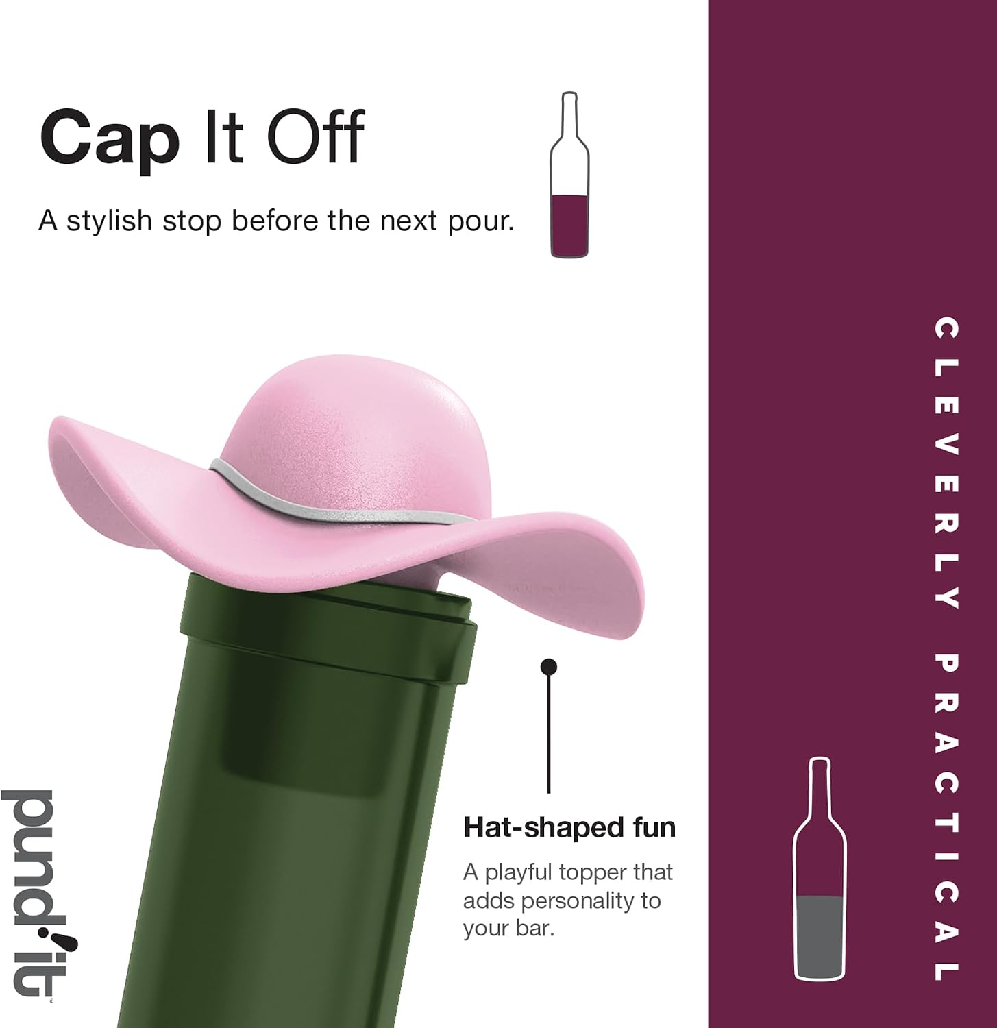 Pund'it Cap It Off Wine Bottle Stoppers, Set of 2 Cute Hat Silicone Corks