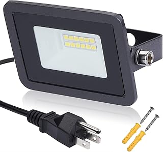 Miwat 10W LED Working Light, IP68 Waterproof Outdoor Floodlight with Plug for Garden Wall Background Basement Studio(3x2