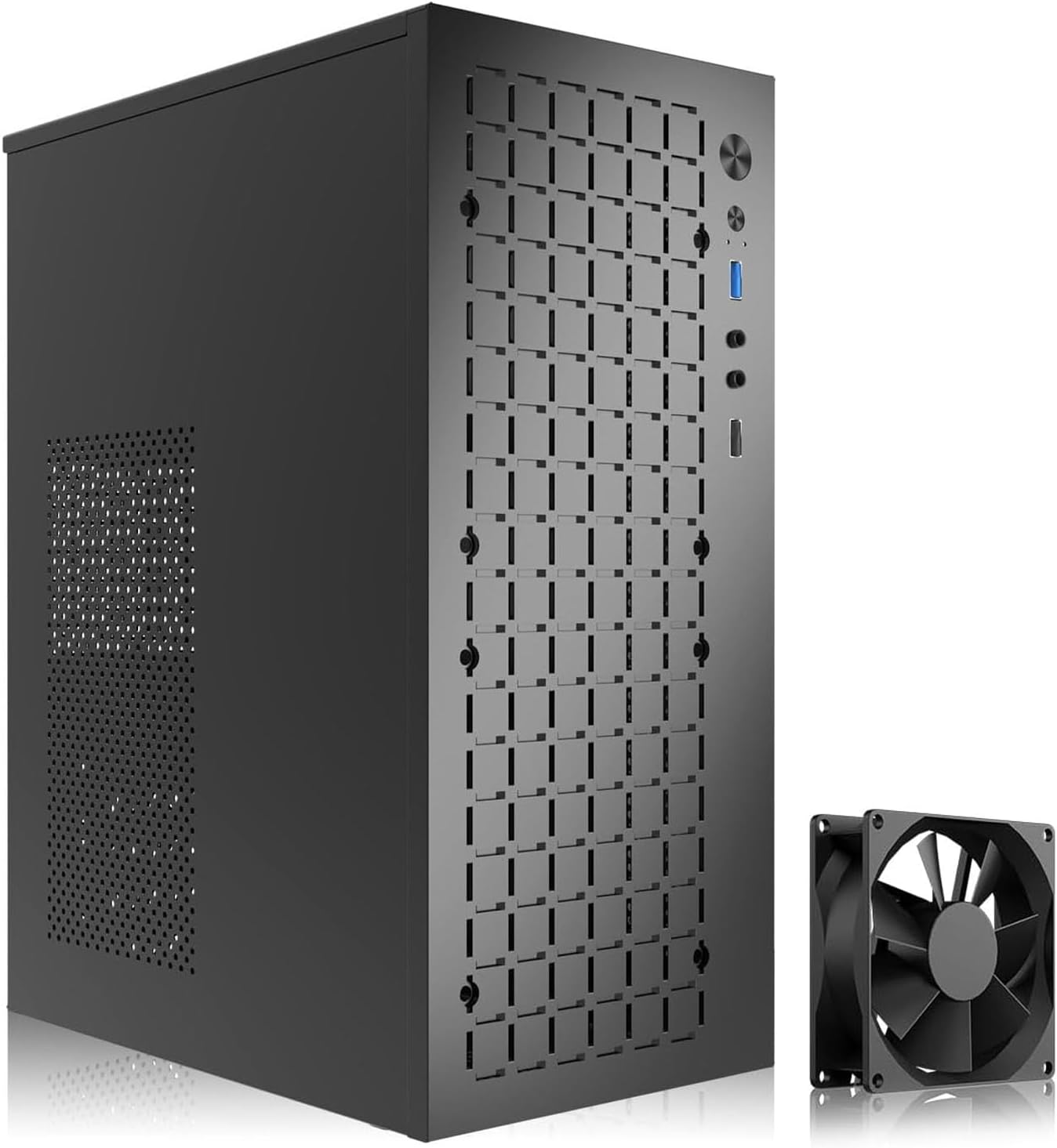 High Airflow Micro ATX PC case, Support MATX, Mini-ITX, Micro ATX, Slim with USB3.0x1 I/O Port, Black Without Fans
