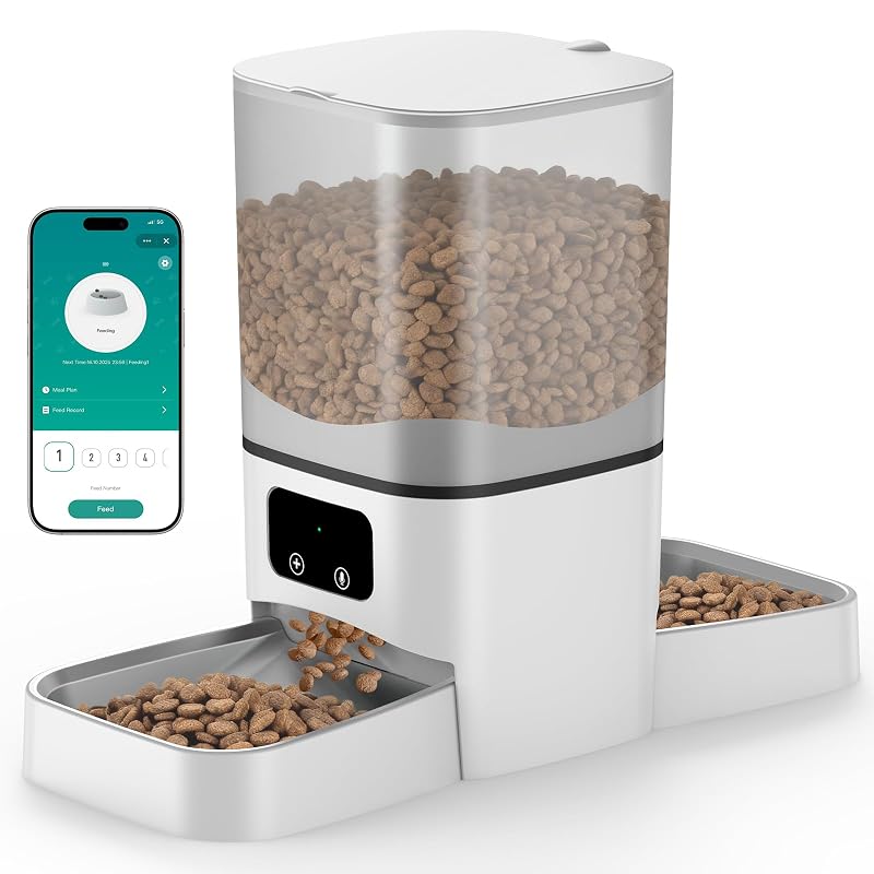 Comedouro Automático para Gatos MRSDAYU com Controle por Aplicativo, 6 L, 2 Tigelas