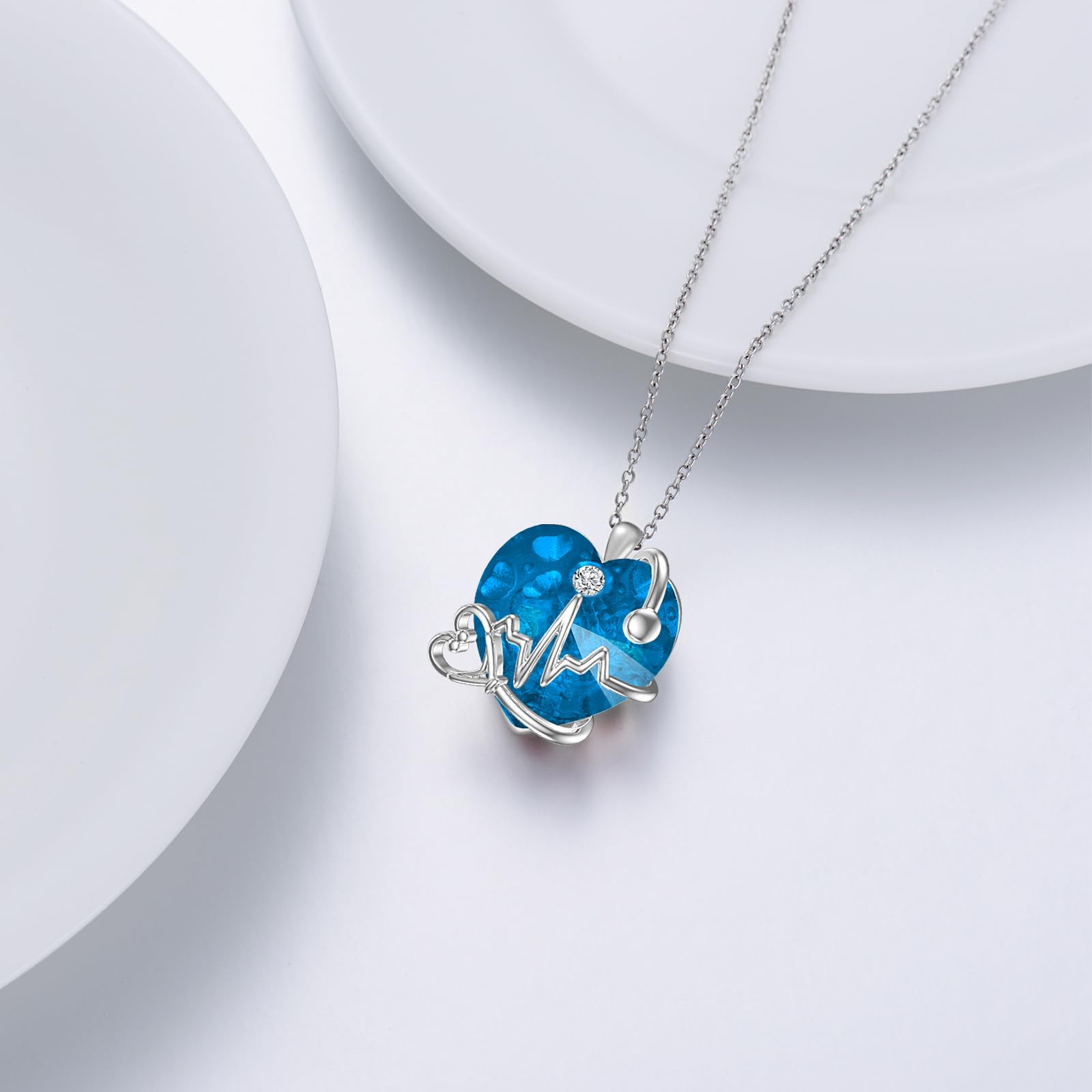 TOUPOP Stetoscopio collana da donna in argento, regalo per studentessa, infermiera, laurea, compleanno, Natale, Argento sterling