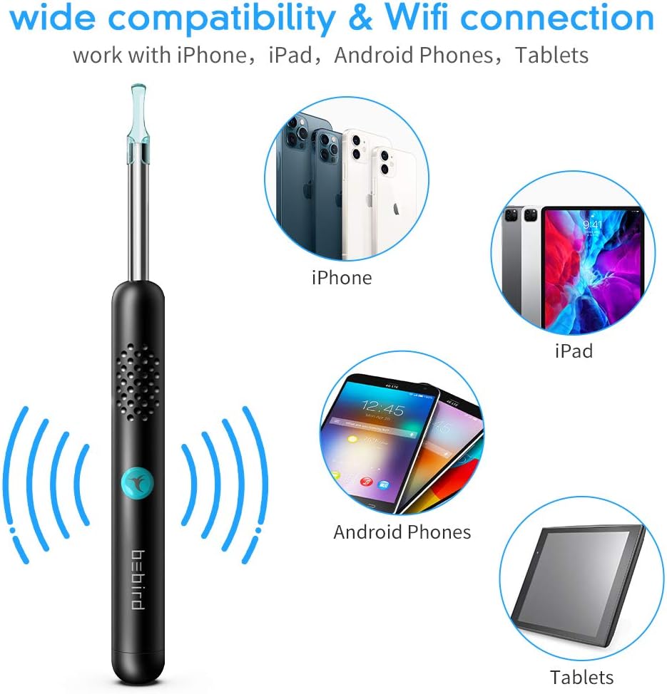 BEBIRD Ear Wax Remover Endoscope,1080P FHD Wireless Ear Camera,Ear Cleaner,Ear Wax Removal Tool with 6 LED Lights Compatible with iPhone,iPad,Android Smart Phones for Adults Kids (Black)