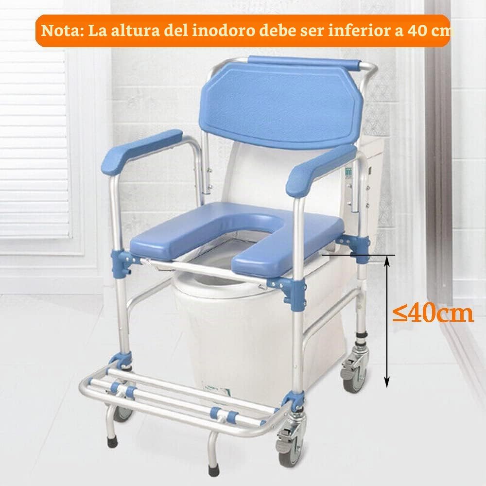 Sillas de inodoro con ruedas, sillas de ducha para ancianos con baño, sillas de ruedas con reposabrazos y sillas de ducha para discapacitados con cubos de inodoro de hasta 150 kilogramos