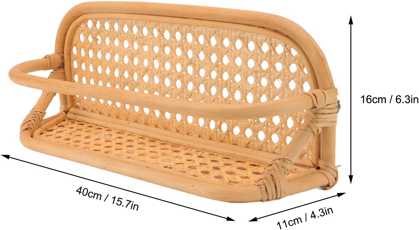 Rattan Wall Shelf Hand Crafted Durable Natural Rattan Hanging Rack Wall Storage Shelf for Bathroom Kitchen Living Room