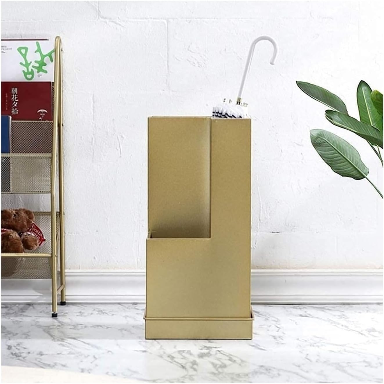 Umbrella Stands Creative 2-Layer Umbrella Stand with Removable Drip Tray Modern Metal Umbrella Rack for Entryway Hallway Umbrella Holder nizer