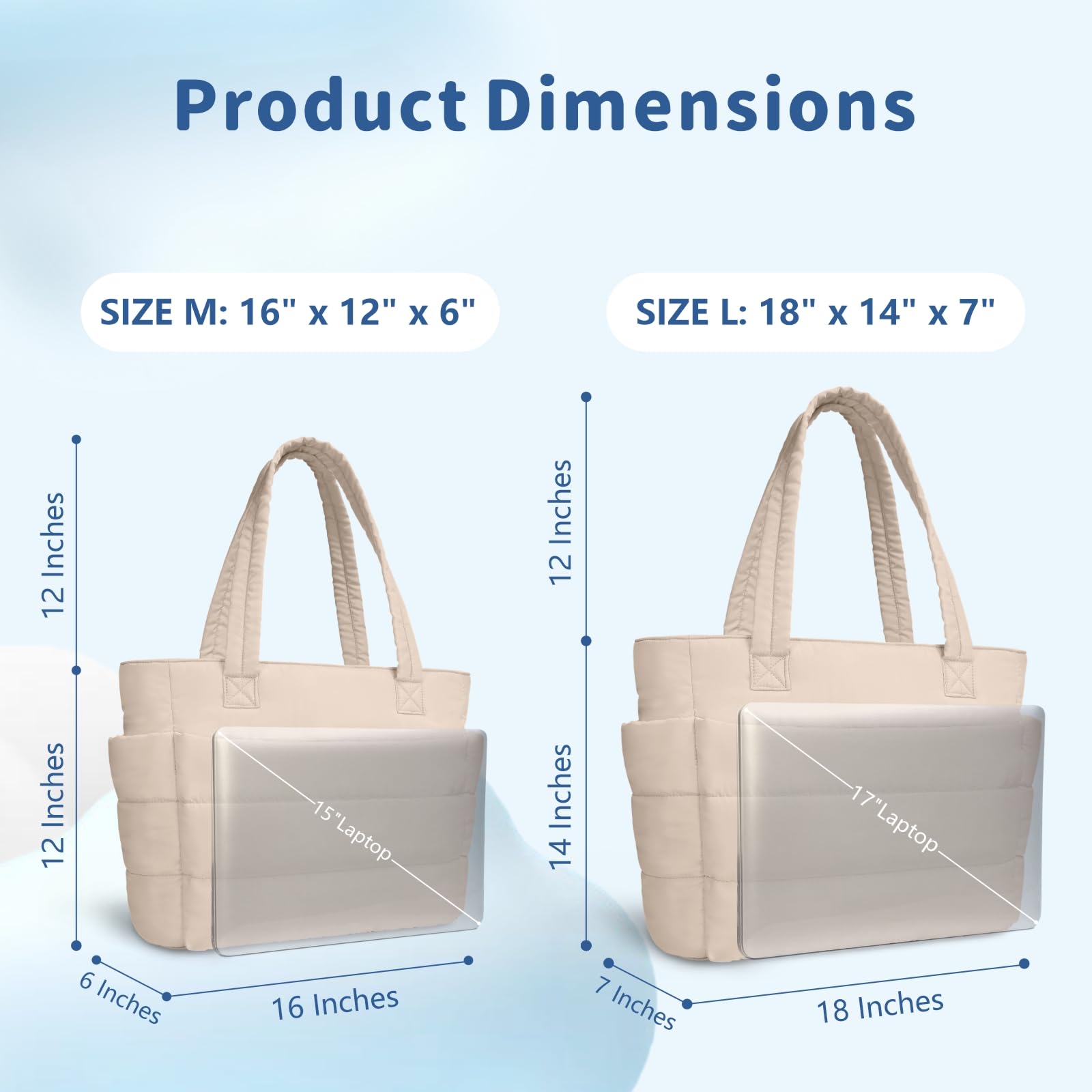 TOPDesign Puffer Tote Bag für Frauen, leichte Puffy Handtasche mit Fächern, gesteppte Schultertasche für Arbeit, Reisen, Fitnessstudio