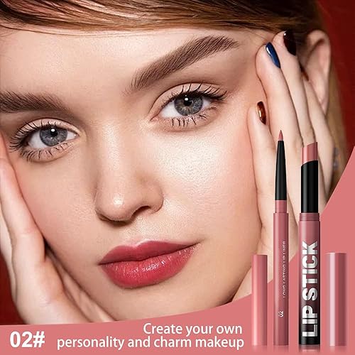 Vista 30 de Juego de 2 delineadores de labios y lápiz labial 2 en 1 mate rojo marrón para mujer, delineador de labios para uso diario y fiesta, de larga 2