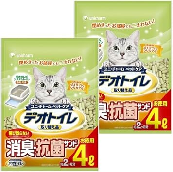 Amazon 1週間消臭 抗菌デオトイレ 取り替え品 飛び散らない消臭 抗菌サンド 4l 2袋 デオトイレ 猫砂 通販