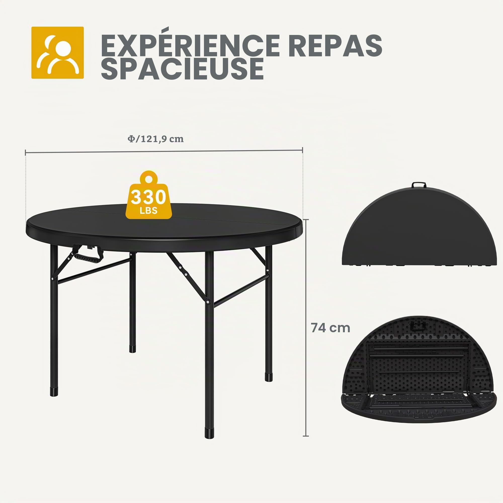 DWVO 122 cm Table Pliante Ronde, Table de Pique-Nique d'Extérieur Robuste