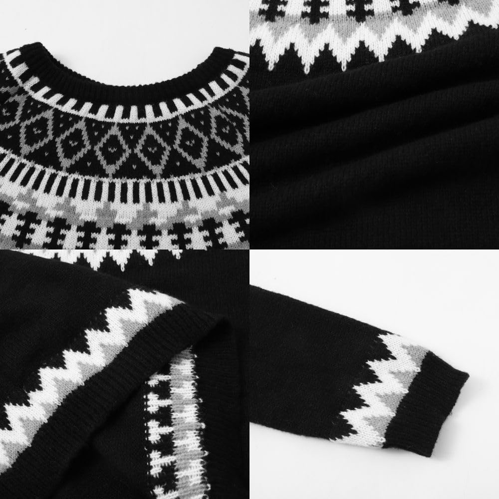 Fair Isle Sweater Women Oversized Knit Vintage Boho Argyle Crochet Cozy Long Pullover Sweaters Fall Winter Outfits - Image 5