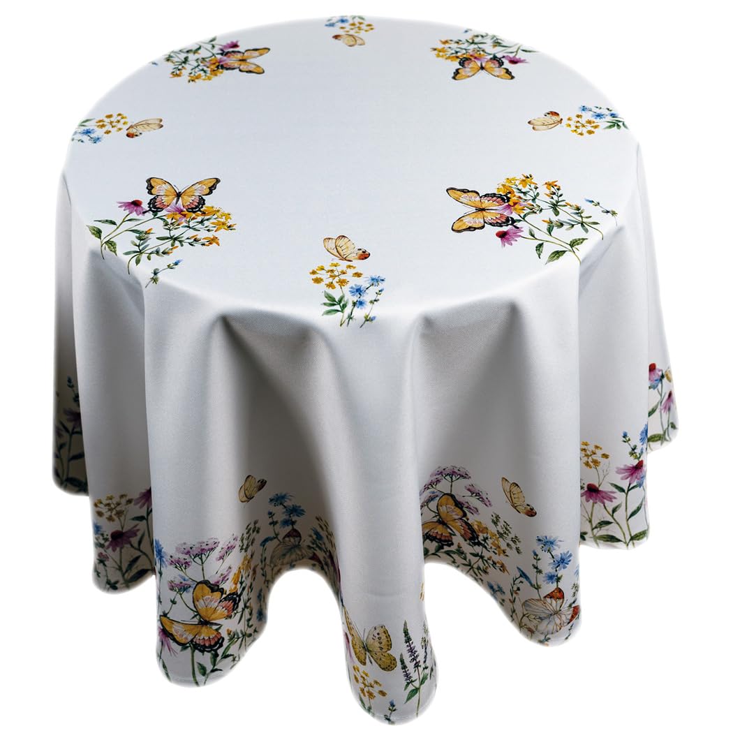 Nappe ronde 130 cm fleurs papillons été pour nappe de table salon