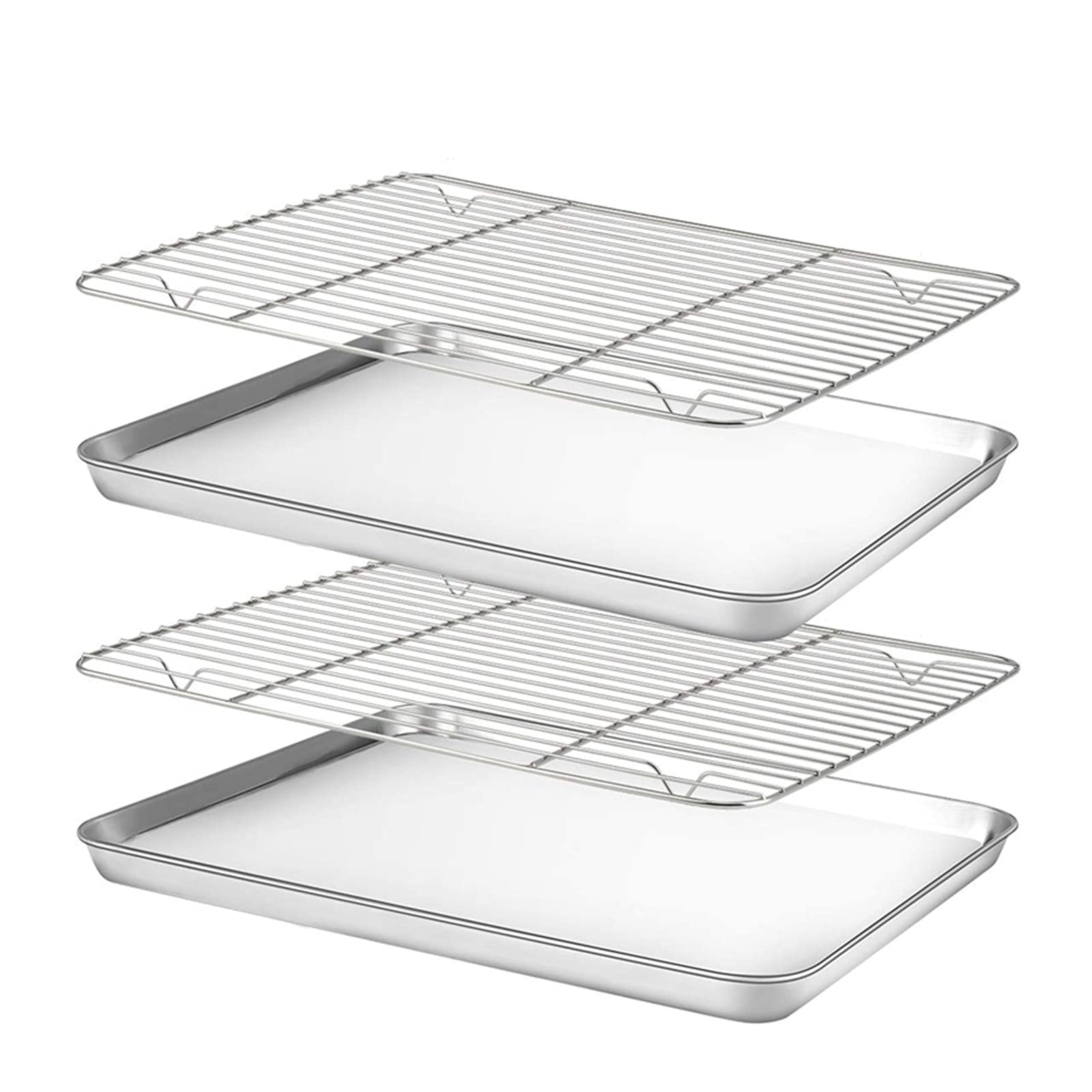 Bandeja para hornear de 12 pulgadas x 10 pulgadas con juego de rejillas para enfriar, molde antiadherente para galletas, moldes de acero inoxidable fáciles de limpiar, horneado de acero (Color : Sil