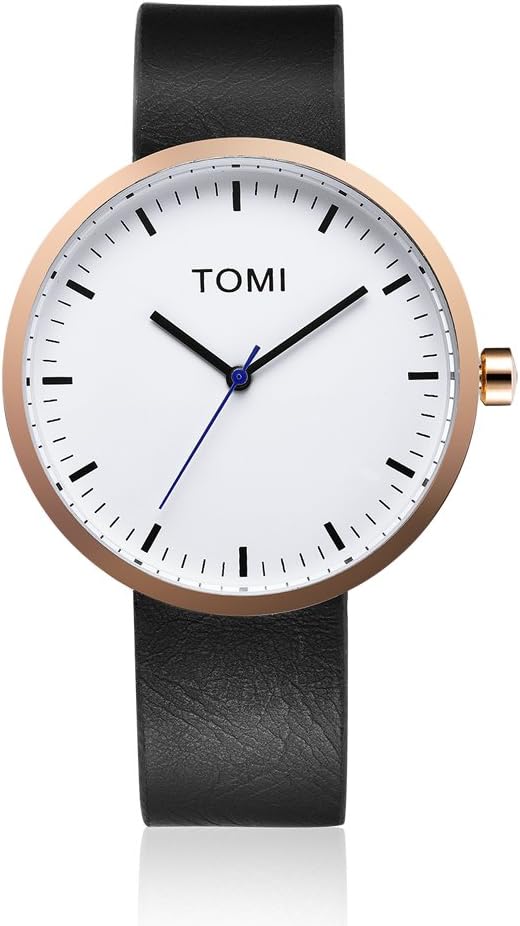 Tomi 003 Quartz Analog Stainless Steel IP Rose Gold White Leather Black Unisex Design Watch