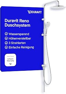 Duravit Reno Duschsystem, wassersparende Regendusche Ø 25 cm mit Umsteller, Duschset ohne Armatur, Handbrause mit Schlauch und 3 Strahlarten, ideal für Renovierungen, Chrom