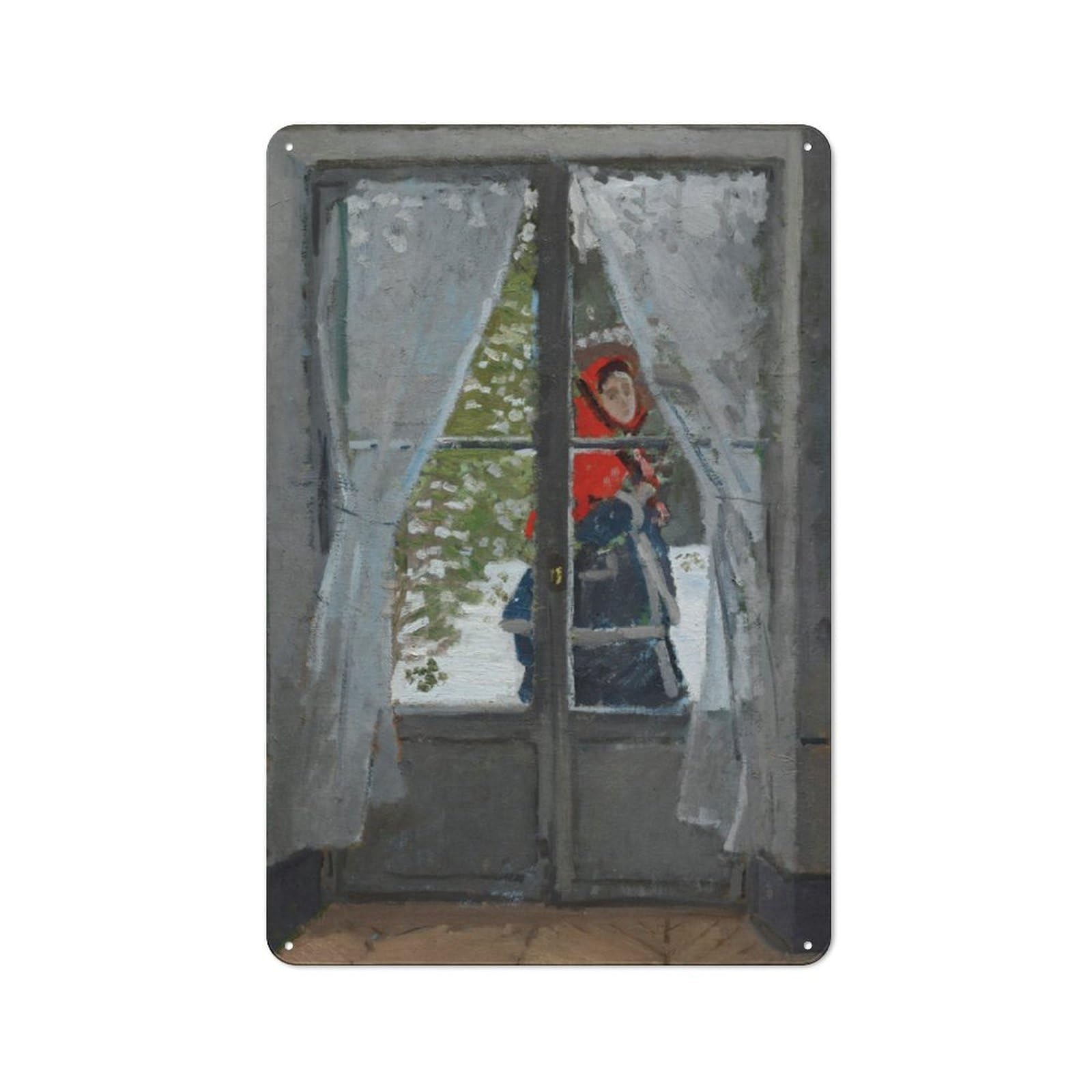 Junmoney The Red Kerchief Monet Metal Wall Sign 30X20cm, Rustic Decor For Hallway Wall, For Metal Sign Collectors, For Garage And Workshop Walls
