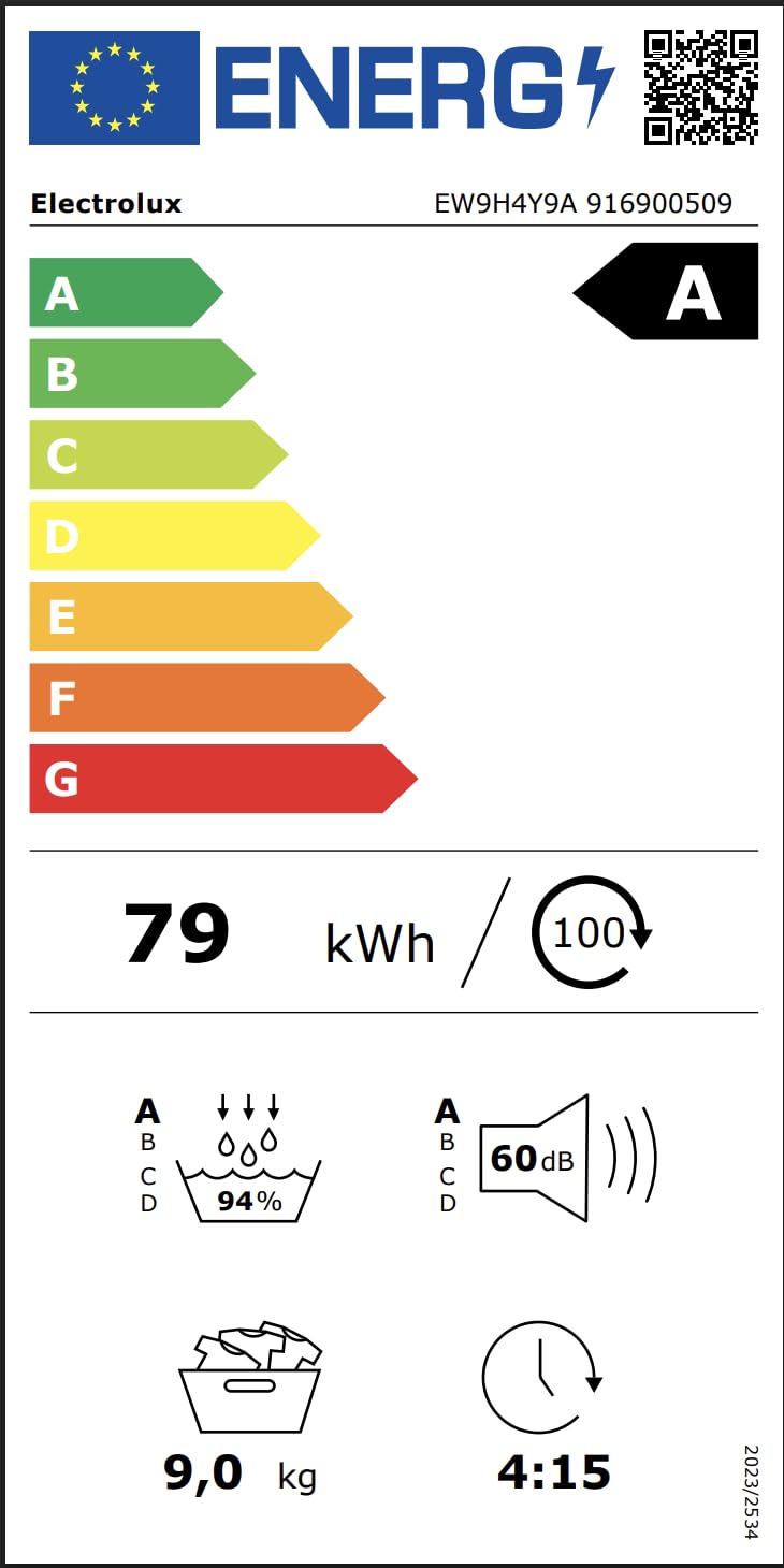 Electrolux Serie 900 PerfectCare - Secadora con bomba de calor, 9 kg, EW9H4Y9A, clase A, 12 programas, conectividad Smart App, tecnología 3DSense, filtro EcoFlow, 60 dB, 850 x 596 x 636 mm