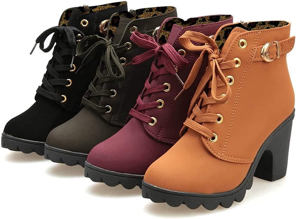 HOTRA Women's Boots with Buckles Ankle Boots Suede Leather Block Heel Platform Shoes Lined Winter Shoes Elegant Half Boots (Color : Black, Size : 8.5 US)