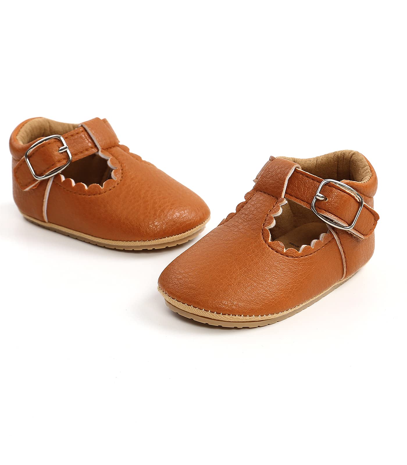 Newborn Girls Princess Soft Sole Solid Color Mary Jane Prewalker Dress (Matte Brown, 12-18 Months)