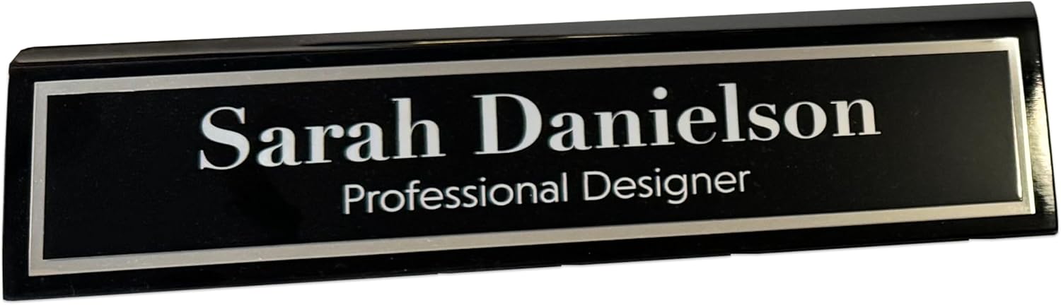 Custom Desk Wedge Name Plate - Personalized Titles and Styles (2x10 Inch, Black Piano Finish w/Name Plate) - Image 5