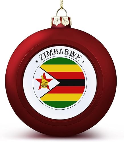 Adorno de bola de Navidad de Zimbabwe, bandera de Zimbabue, adornos colgantes de recuerdo, regalo de recuerdo para árbol de Navidad, decoración
