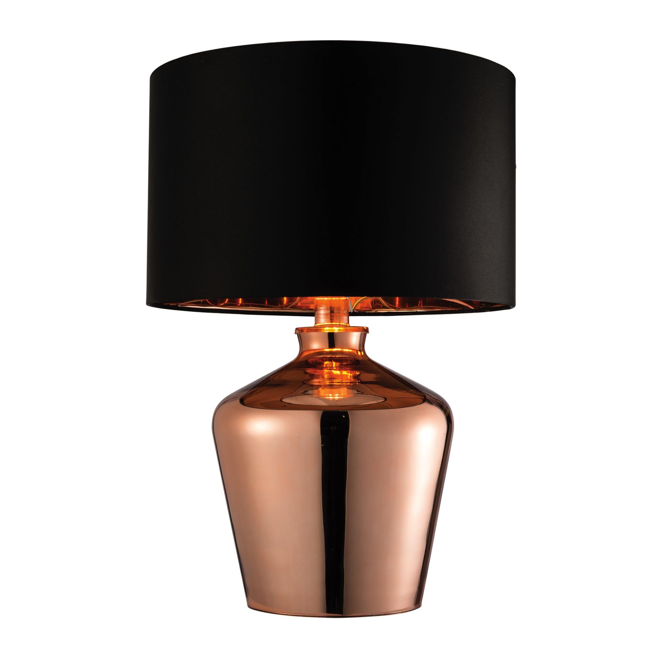Ensora Lighting Waldron Table Lamp Copper Gold Glass Black Faux Silk Shade E27