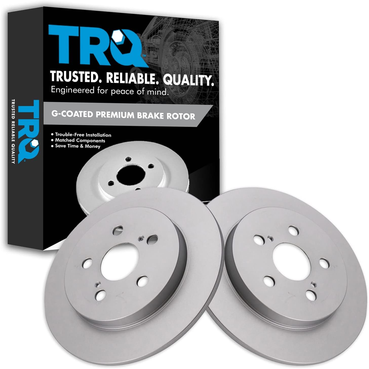 TRQ Rear Brake Rotor Set Compatible with 11-14 Lexus 09-10 Pontiac 09-20 Toyota