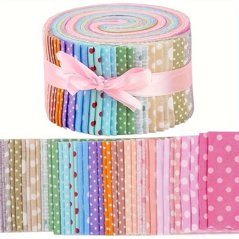 iMzoon 40 Pcs Jelly Roll Fabric Strips for Quilting Fabric, Sewing Supplies & DIY Crafts-2.6 Inch Precut Cotton Bundles, Perfect for Quilt Projects,Floral Patchwork(Colorful Dots)
