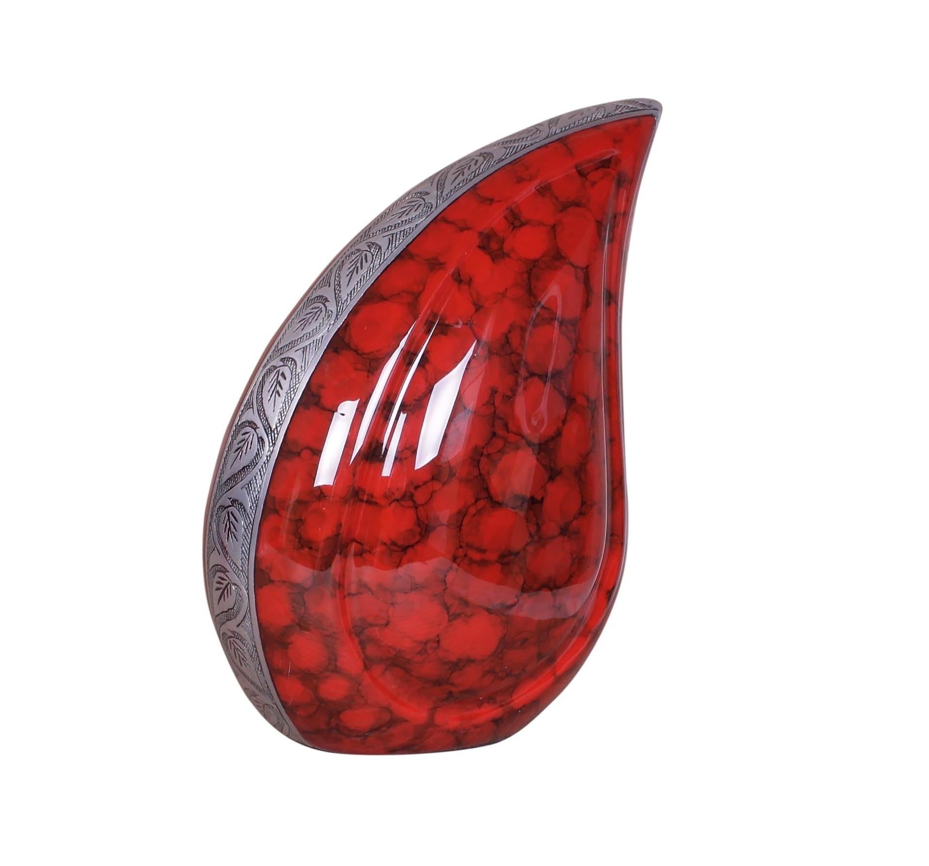 Aluminium Teardrop Urn ashes cremation funeral keepsake memorial Adult Capacity Handcrafted 12 Inch Secure Threaded Base Design (Red Cloud) โ image 1