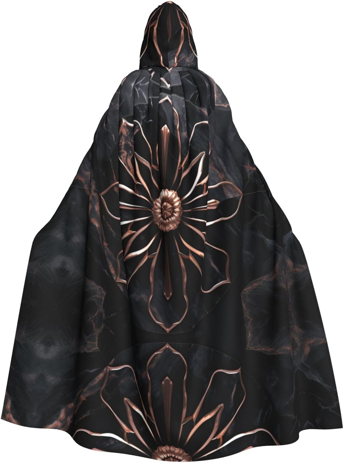 Black rose gold Marble1 print Hooded Robe Cloak Long Cape Cosplay Costume Halloween Witch Cosplay Robe for Men Women