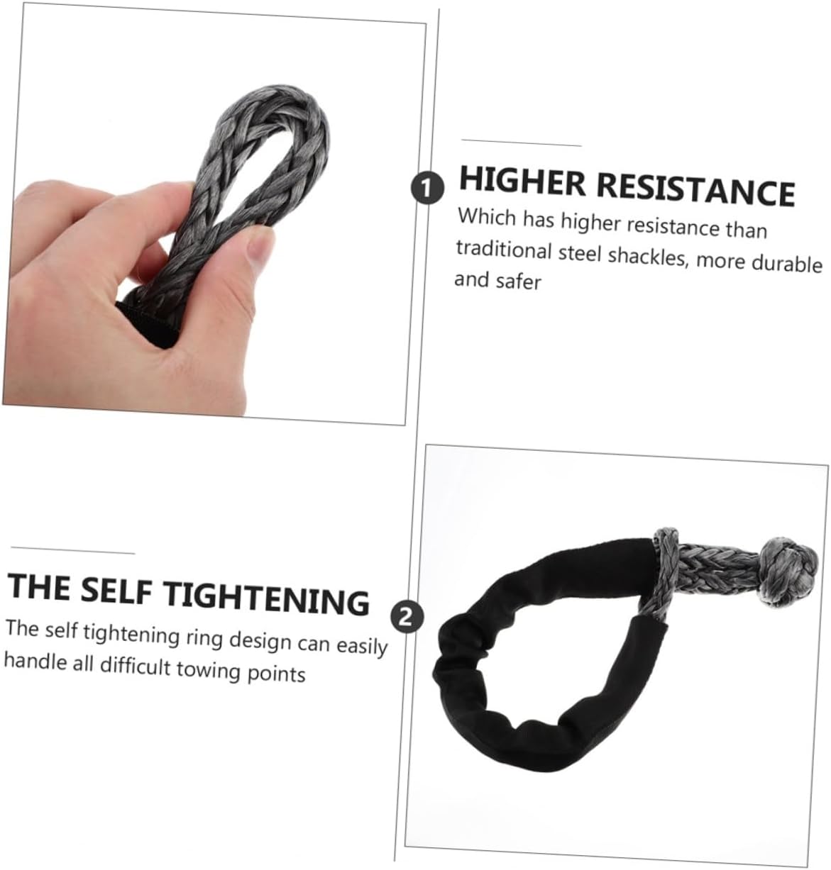 Zerodeko 3pcs Flexible Synthetic Winch Shackle High Strength Towing Strap for Car Truck SUV Lightweight and Design Random Color