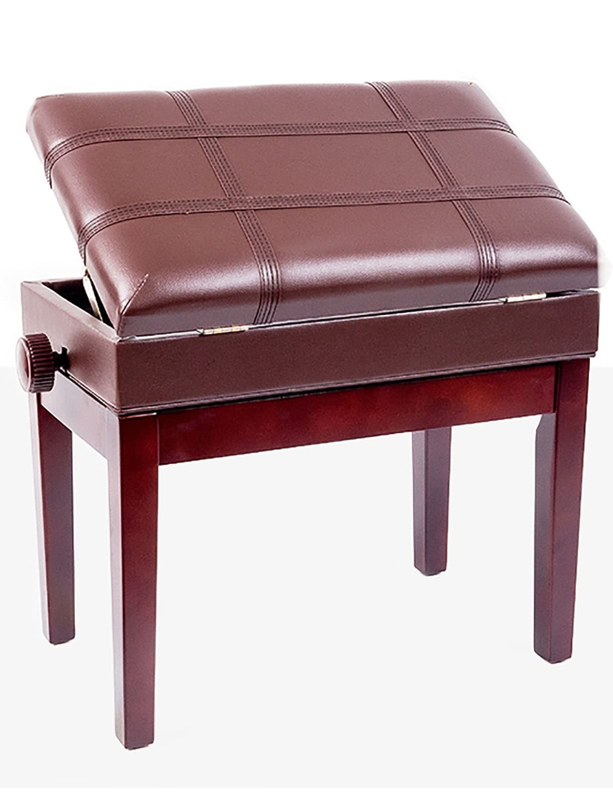 Leder-Klavierbank, Solo-Keyboard-Hocker, höhenverstellbar, langlebige Keyboard-Bank mit massiver Hartholzstruktur, unterstützt bis zu 180 kg, 55 x 34 x 47–57 cm, braun
