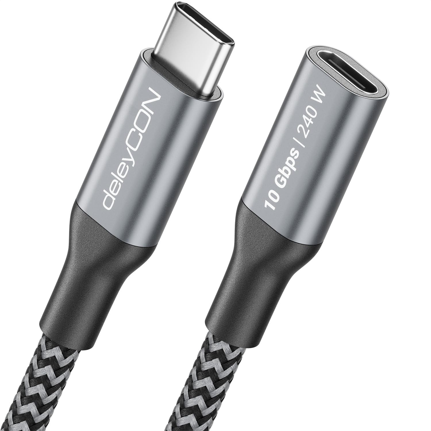 deleyCON 1m 240W 10 Gbps USB-C Verlängerung Kabel (USB 3.2 Gen2) PD 3.1 Ladekabel Datenkabel 4K@60Hz für iPhone 17 16 15 Pro Max Air Galaxy A16 A26 A56 S26 S25 S24 iPad SSD HDD MacBook PS5