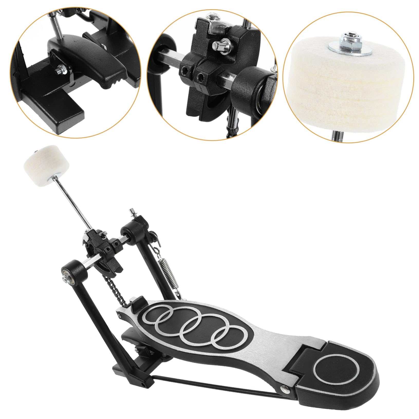 Pedale Singolo per Batteria Nero, Ricambio Accessorio 1 Pezzo | Lega di Alluminio e Ghisa, Lavorazione Precisa, Uso Semplice, per Set e Kit di Percussioni