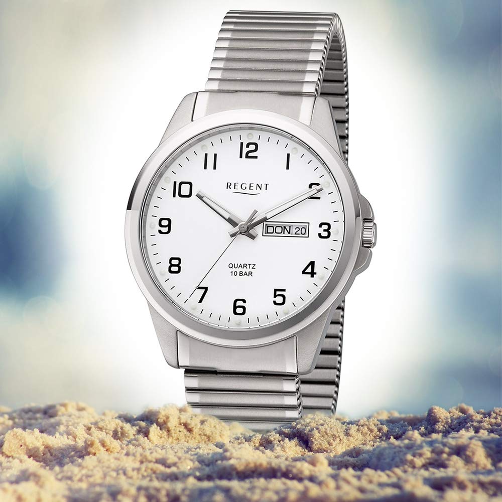 Regent Herren Uhr F-1198 Metall Quarz Armband-Uhr Titan-Uhr Silber URF1198